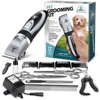 Pet Union Professional Dog Grooming Kit - Rechargeable, Cordless Pet Grooming Clippers & Complete Set of Dog Grooming Tools. Low Noise & Suitable for Dogs, Cats and Other Pets (Chrome)