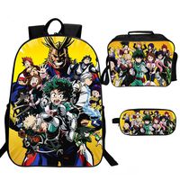 Qushy My Hero Academia Backpack Lunch Box Pencil Case Outdoor School Package (A)