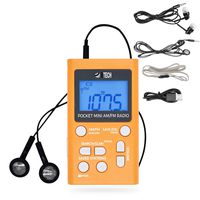 BTECH MPR-AF1 AM FM Personal Radio with Two Types of Stereo Headphones, Clock, Great Reception and Long Battery Life, Mini Pocket Walkman Radio with Headphones (Orange)