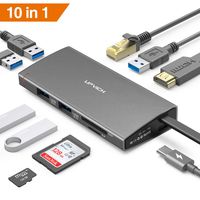UPVICH USB C Hub 10in1,Laptop Docking Station USB-C Adapter with HDMI 4K,Micro SD/TF Card Reader,5 USB-A Ports,Rj45 Ethernet and Power Delivery 100W Compatible MacBook Pro Chromebook Dell Samsung Dex
