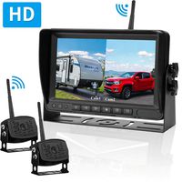 LeeKooLuu HD Digital Wireless Dual Backup Camera 7'' Monitor Split Screen Highway Observation System for Travel Trailers/RVs/Pickup/Trucks/Motorhome IP69K Waterproof Super Night Vision