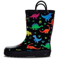 LONECONE Rain Boots with Easy-On Handles in Fun Patterns for Toddlers and Kids, Fossil Friends, 2 Little Kid