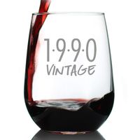 Vintage 1990-30th Birthday Stemless Wine Glass Gifts for Women & Men Turning 30 - Bday Party Decor - Large 17 Oz Glasses