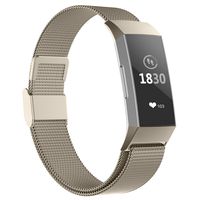 POY Compatible for Fitbit Charge 3 Bands,Replacement Wristbands for Fitbit Charge 3 SE Fitness Activity Tracker, Metal Stainless Steel Bracelet Strap with Unique Magnet Lock for Women Men Champagne L