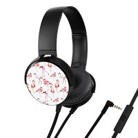 Headset, Customized On-ear Stereo Leather Wired Headphones with Microphone, Deep Bass Headphones Noise Canceling , Support iPad iPhone iPod Tablets Laptop Computer - Flamingo