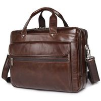 Augus Genuine Leather Mens Briefcase businessTravel Bags 15.6 Inch Laptop Bag, Coffee