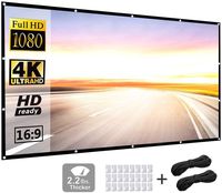 100 Inch 16:9 HD Projector Screen, P-JING Portable Widescreen Foldable Anti-Crease Indoor Outdoor Projector Movies Screen for Home Theater Support Double Sided Projection