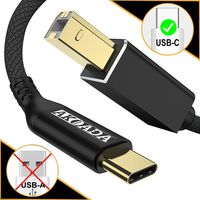 Printer Cable, AkoaDa USB C to USB B Male Scanner Cord Compatible with MacBook Pro, Google Chromebook Pixel,HP Canon Printers, 2018 MacBook Pro,MacBook Air and More Type-C Devices/Laptops(5ft Black)