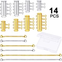 14 Pieces 4 Sizes Slide Magnetic Clasp Connectors Tube Multi Strands Clasps and Necklace Bracelet Chain Extenders with Storage Box