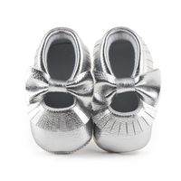 Delebao Infant Toddler Baby Soft Sole Tassel Bowknot Moccasinss Crib Shoes (12-18 Months, Silver)