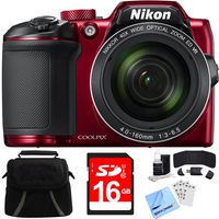 Nikon COOLPIX B500 16MP 40x Optical Zoom Digital Camera w/Built-in Wi-Fi 16GB Bundle Includes Camera, Bag, 16GB Memory Card, Reader, Wallet, Screen Protectors, Cleaning Kit and Beach Camera Cloth