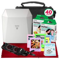 Fujifilm Instax Share SP-3 Smartphone Printer (White) with 40 Sheets of Instant Square Film with Deluxe Bundle (USA Warrantty)