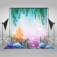Mehofoto Under Sea Mermaid Backdrop Gold Castle Grass Shell Photography Background 5x7ft Vinyl Kids Child Backdrops for Birthday Decoration, Mermaid Party