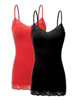 XT1004L Pack Ladies Adjustable Spaghetti Strap Lace Trim Cami Tank Top 2Pack-BLK/Red XL