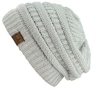 C.C Trendy Warm Chunky Soft Stretch Cable Knit Beanie Skully (2 Tone Light Grey)