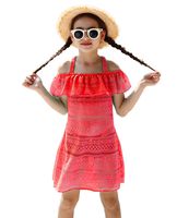 Girls' Cover-ups Swimsuit Fashion Off Shoulder Beach Dress Top Pull On Cover Up Neon Red