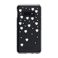 Kate Spade New York Phone Case | for Samsung Galaxy S10E | Protective Clear Crystal Hardshell Phone Cases with Slim Floral Design and Drop Protection - Scattered Flowers Black/White/Gems