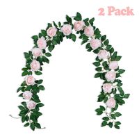 Miracliy 6.6 Ft Artificial Rose Vine Garland Fake Hanging Rose Faux Flower for Wedding Arch Arrangement Light Pink