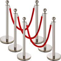 Mophorn 6 Pcs Stainless Steel Stanchion Post Queue Crowd Control Red Velvet Rope 38In Silver Crowd Control Barriers Queue Line