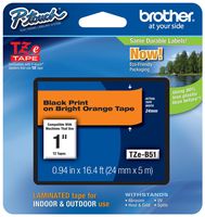 Genuine Brother 1" (24mm) Black on Bright Orange TZe P-touch Tape for Brother PT-9700PC, PT9700PC Label Maker