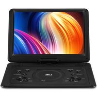 17.9" Portable DVD Player with 15.4" Large HD Screen, 6 Hours Rechargeable Battery, Support USB/SD Card/Sync TV and Multiple Disc Formats, High Volume Speaker Black