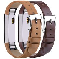 Tobfit Leather Bands Compatible for Fitbit Alta Bands and Fitbit Alta HR Bands (041 Tan+Coffee Brown, 5.5''-8.1'')