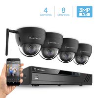 Amcrest 8CH 3MP Security Camera System w/ 4K (8MP) NVR, (4) x 3-Megapixel IP67 Weatherproof Metal Dome Wi-Fi IP Cameras (2304x1296P), 3.6mm Wide Angle Lens, 98ft Nightvision (Black)