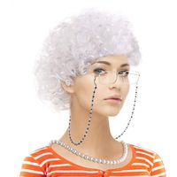 Old Lady Cosplay Set-Grandmother Wig,Wig Caps,Madea Granny Glasses, Eyeglass Retainer Chain,Pearl Necklace(5 Pieces) Fits All (Style-7)