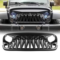 ALLINONEPARTS Matte Black Front Grill with Mesh, Shark Grille Compatible for 2007-2018 Jeep Wrangler Rubicon Sahara Sport JK JKU
