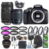 Canon EOS T6 DSLR Camera Bundle with Canon EF-S 18-55mm f/3.5-5.6 IS STM Lens + Tamron Zoom Telephoto AF 70-300mm Autofocus Lens + Wideangle Lens + Telephoto Lens + 2 PC 32 GB Cards + 6 PC Filter Kit