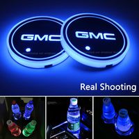 2pcs LED Car Cup Holder Lights for GMC, 7 Colors Changing USB Charging Mat Luminescent Cup Pad, LED Interior Atmosphere Lamp