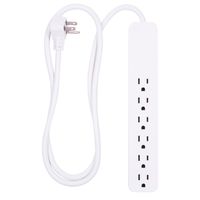 GE Power Strip Surge Protector, 6 Outlets, Flat Plug, Long Power Cord, 4ft, Wall Mount, Warranty, White, 37210