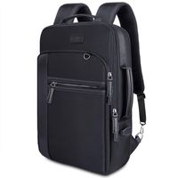 JEMIA - Black Expandable Backpack with USB Outlet Charging Port and Laptop Holder Sleeve Compartment