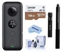Insta360 ONE X 360 Action Camera, 5.7K Video and 18MP Photos, with Flowstate Stabilization, Bundle with Insta360 Bullet-Time Tripod Handle, Selfie Stick, 128GB microSD Card, Cleaning Kit, Cloth