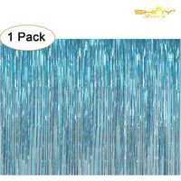 ShiDianYi Party Supplies Tinsel Backdrop Curtains Metallic 3FTx8FT Foil Fringe Photo Backdrop (Turquoise)