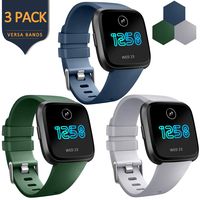 AK [3 Pack] Soft TPU Bands Compatible with Fitbit Versa, Elastomer Replacement Wristband Sports Waterproof Strap for Fitbit Versa Lite Smart Watch Women Men (Small, Olive Green/Navy Blue/Gray)