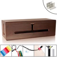HomeBliss Black Walnut Wood Large Cable Management Box - Stylish Cord Organizer Cable Management Box for Cord Hider and Cord Management - Cable Organizer Box with Protector Cable Sleeve