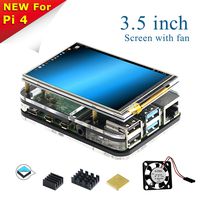 for Raspberry Pi 4 Screen with Fan, 3.5 inch Resistive Touch Screen Match Acrylic Case, 3Pcs Heat-Sinks, 320x480 Pixel Monitor TFT Display