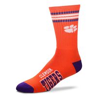 For Bare Feet Mens NCAA 4 Stripe Deuce Crew Socks, Clemson Tigers, Medium (5-10)