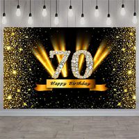 Trgowaul 70th Birthday Backdrop 5.2x3.3 ft Background Black and Gold Extra Large Glitter Gold Diamond 70 Birthday Party Decorations Banner Supplies for Women Men Birthday Photo Photography