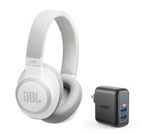 JBL Live 650 BT NC Over-Ear Noise Canceling Wireless Bluetooth Headphone Bundle with Anker PowerPort Elite 2 Ports USB Wall Charger - White