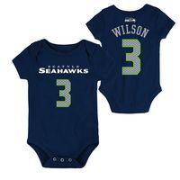 OuterStuff NFL Newborn Infants Team Color Name and Number Bodysuit Creeper (24 Months, Russell Wilson Seattle Seahawks Home Navy)