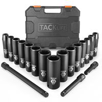 Drive Impact Socket Set, Tacklife 18pcs 1/2-inch Drive Deep Impact Socket Set, 6 Point, 10-24mm, 15pcs Metric Sockets with 3pcs 1/2-Inch Drive Impact Extension Bar Set - HIS1A