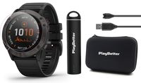 Garmin Fenix 6X Pro Solar (Gray DLC with Black Band) Power Bundle | HD Screen Protectors, PlayBetter Portable Charger & Hard Case | Solar Charging Screen, PulseOx, ClimbPro, PacePro, Spotify