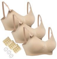 HOFISH Women's Seamless Nursing Maternity Bra Push Up Comfort Sleep Bralette 3PCS/Pack,Beige L