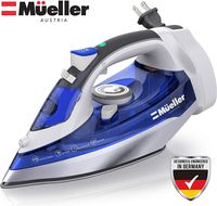 Mueller Steam Iron, Large Water Tank, Nonstick Stainless Steel Soleplate, 8 Ft Power Cord, 3 Way Auto Shut Off, Retractable Cord, Self Cleaning Function