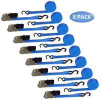 Ohuhu 8-Pack Ratchet Tie Down Strap Blue, Ratchet Tie Downs Logistic Straps - 15 Ft - 500 lbs Load Cap with 1500 lbs Breaking Limit - Cargo Straps for Lawn Equipment, Moving Appliances, Motorcycle