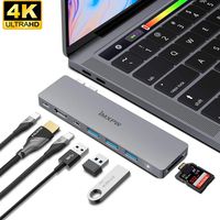 USB C Hub, iMXPW 8-in-1 USB C Hub Adapter with 4K HDMI, Thunderbolt 3, 3 USB 3.0, USB-C Data Port, SD and MicroSD Card Reader Type C Hub Compatible with MacBook Air, MacBook Pro 2017/2018