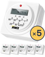 iPower 7 Day Heavy Duty Digital Programmable Electric Timer, Indoor Dual Outlet Switch for Lights, Appliance, Pool Pump, 125VAC, 15A, 60 Hz, 1725W, ETL Listed, White, 5 Pack