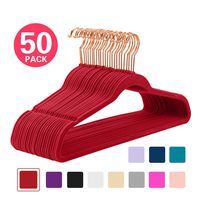 MIZGI Premium Velvet Hangers (Pack of 50) Heavyduty - Non Slip - Velvet Suit Hangers Red - Copper/Rose Gold Hooks,Space Saving Clothes Hangers (Red)